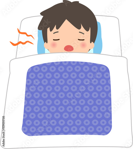布団でいびきをかいて寝ている男性