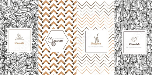 Vector set of design elements and icons in trendy linear style for chocolate package