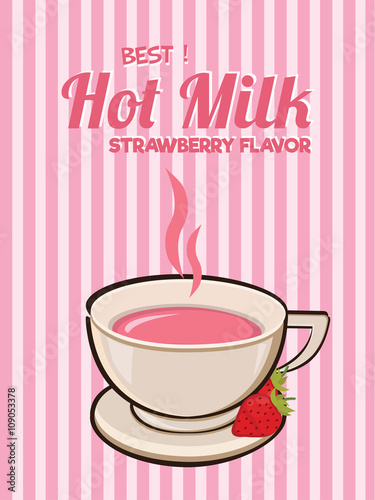 Strawberry Flavored Milk Label Template   Vector Illustration. Poster