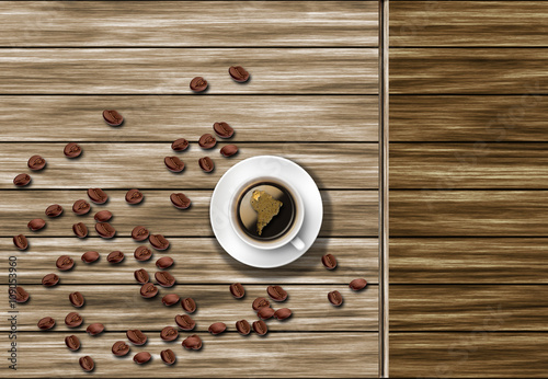 South american coffee/Cup of coffee with foam shaped like south america