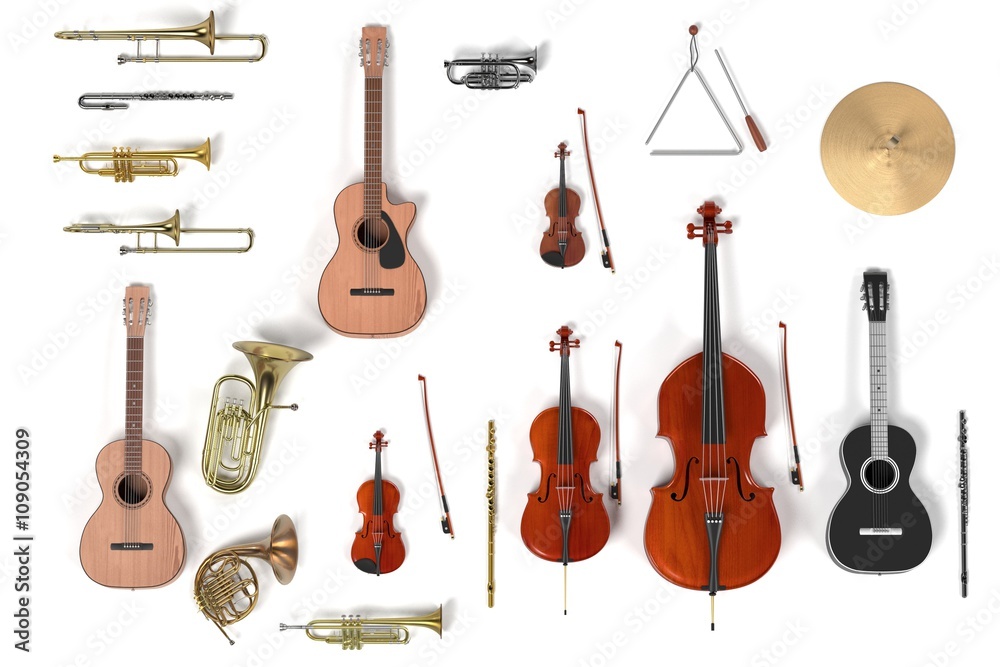 Naklejka premium 3d renderings of musical instrument set