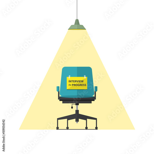 Flat design icon for business chair with Interview in progress message on paper. Vector Illustration
