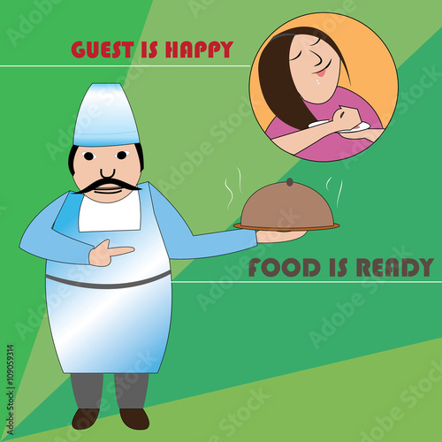 Chef cooks food for the guest who is enjoying the scrumptious meal.