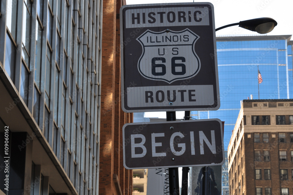 Begin Route 66 sign, Chicago Stock Photo | Adobe Stock