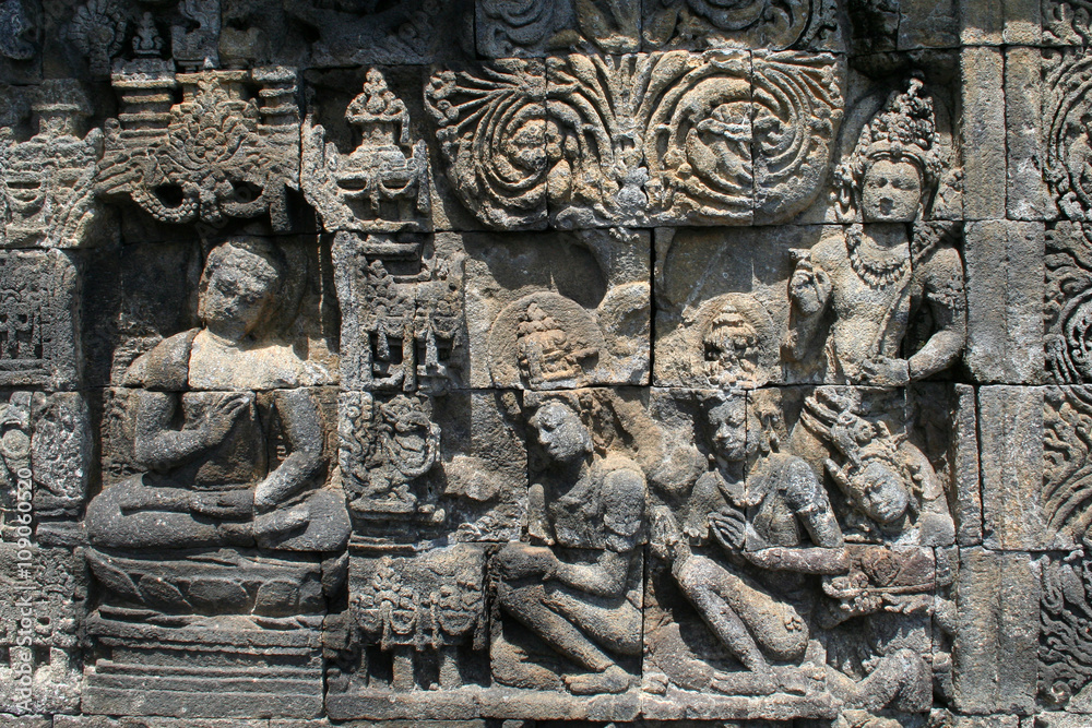 Detailaufnahme Relief, Borobudur, Welterbe auf Java, Indonesien