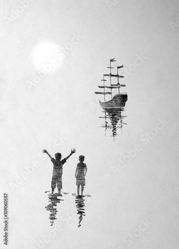 two boys and a ship
