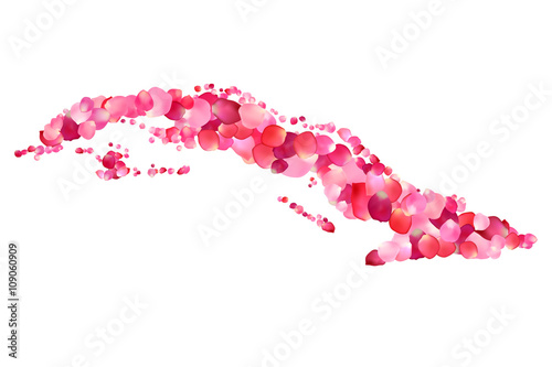 Cuba. Silhouette of Cuban map of rose petals