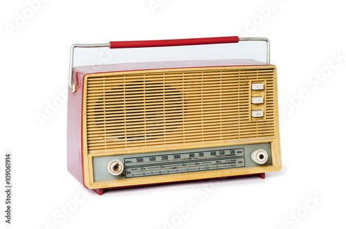 Old vintage radio from 1970 isolated on white background