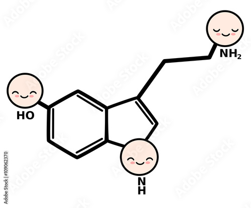 cute cartoon serotonin molecule vector illustration isolated on white background