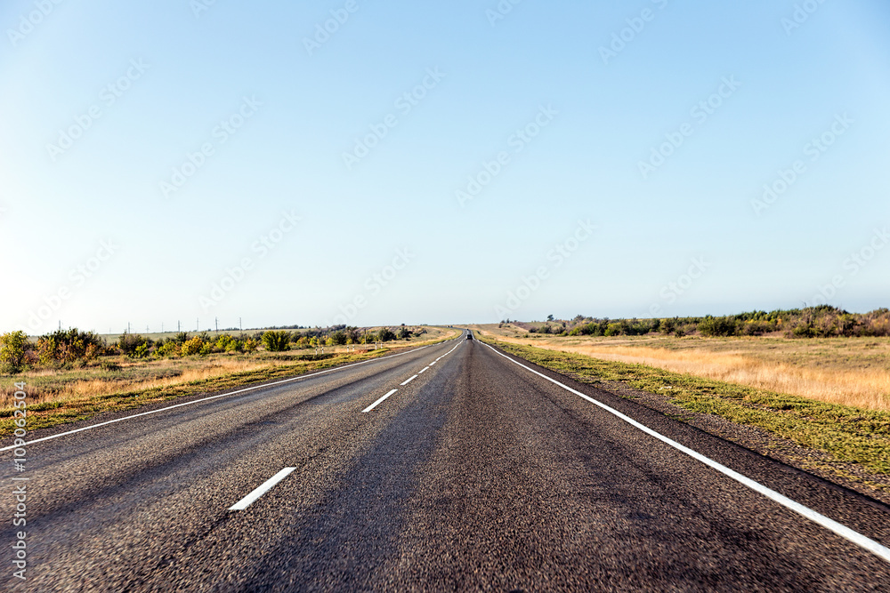 Paved road in the steppe Paved road in the steppe