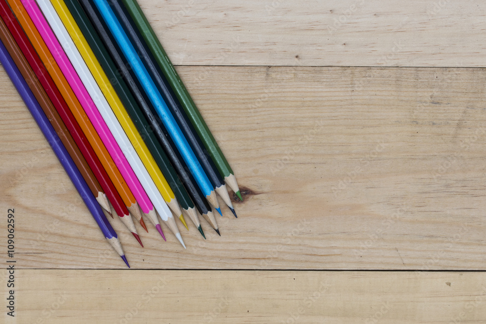 pencils color on wood table. pencils color on wood table.