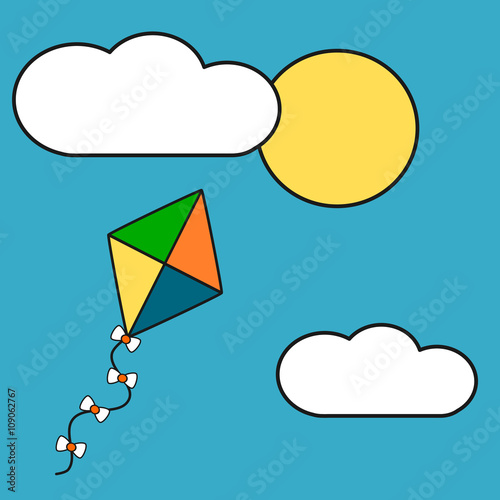 cute cartoon colorful kite in the sky vector illustration