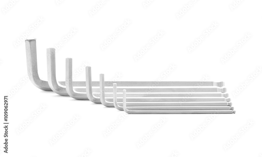 Fototapeta premium Hex wrench, metal tool for repair, isolated on white background