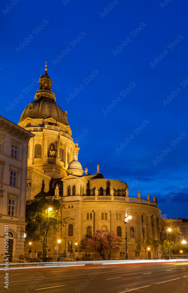 St. Stephens Basilica in blue hour.  Budapest, Hungary