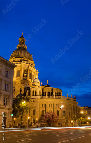 St. Stephens Basilica in blue hour. Budapest, Hungary