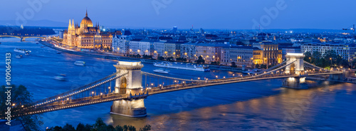 Skyline of Budapest with Chain Bridge and Parliament Building, Hungary