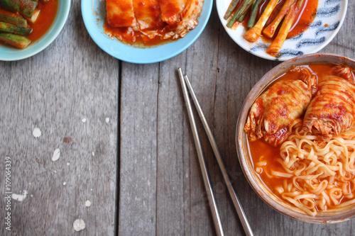 Kimchi noodles korean food
