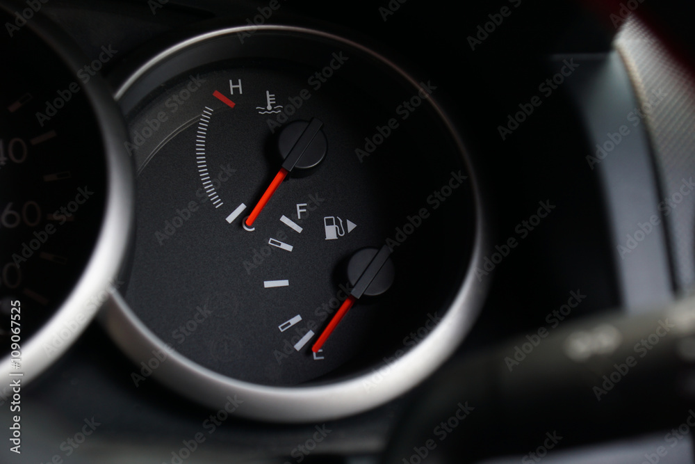 Fuel and temperature gauges on dashboard Stock Photo Adobe Stock