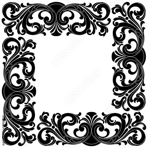 Vintage baroque frame scroll ornament engraving border floral retro pattern antique style acanthus foliage swirl decorative design element filigree calligraphy vector. Damask style