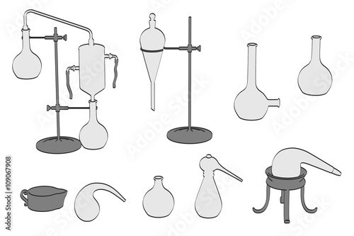 2d cartoon illustration of alchemy tools photo