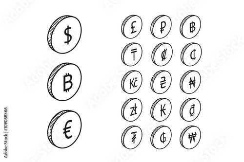 Vector icon set with symbols of world currencies