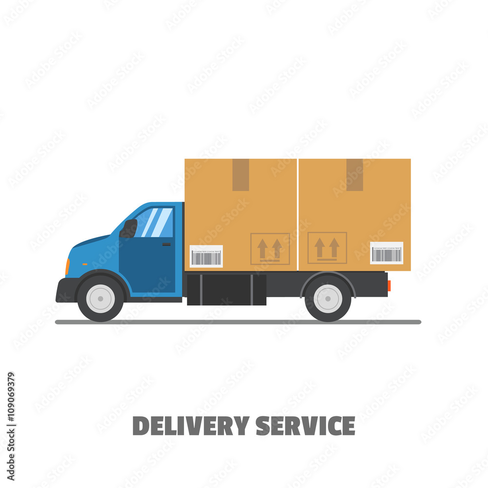 Truck with box container. Flat style vector illustration delivery service concept.