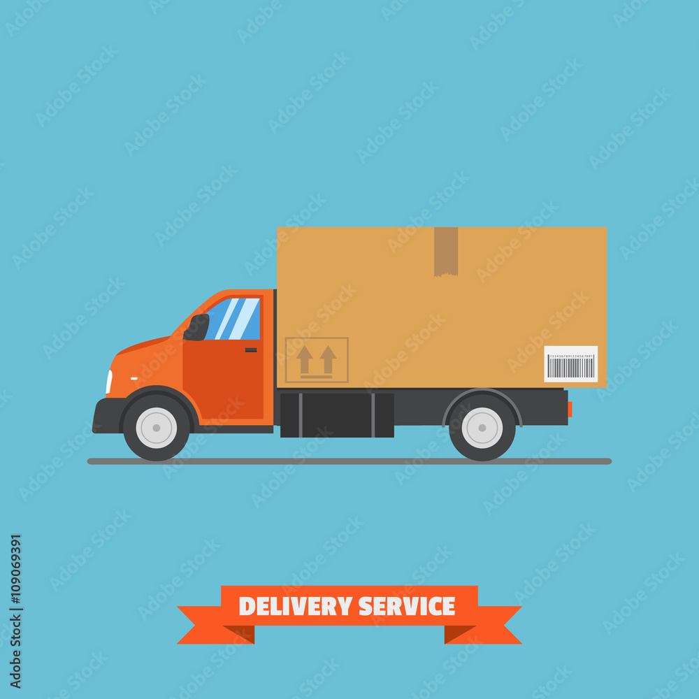 Truck with box container. Flat style vector illustration delivery service concept. Truck with box container. Flat style vector illustration delivery service concept.