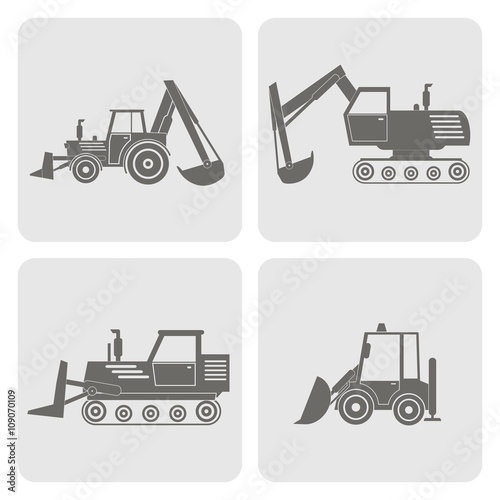 monochrome icon set with construction machines  for your design