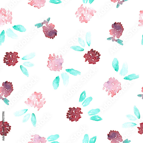 Seamless clover pattern is drawn in watercolors