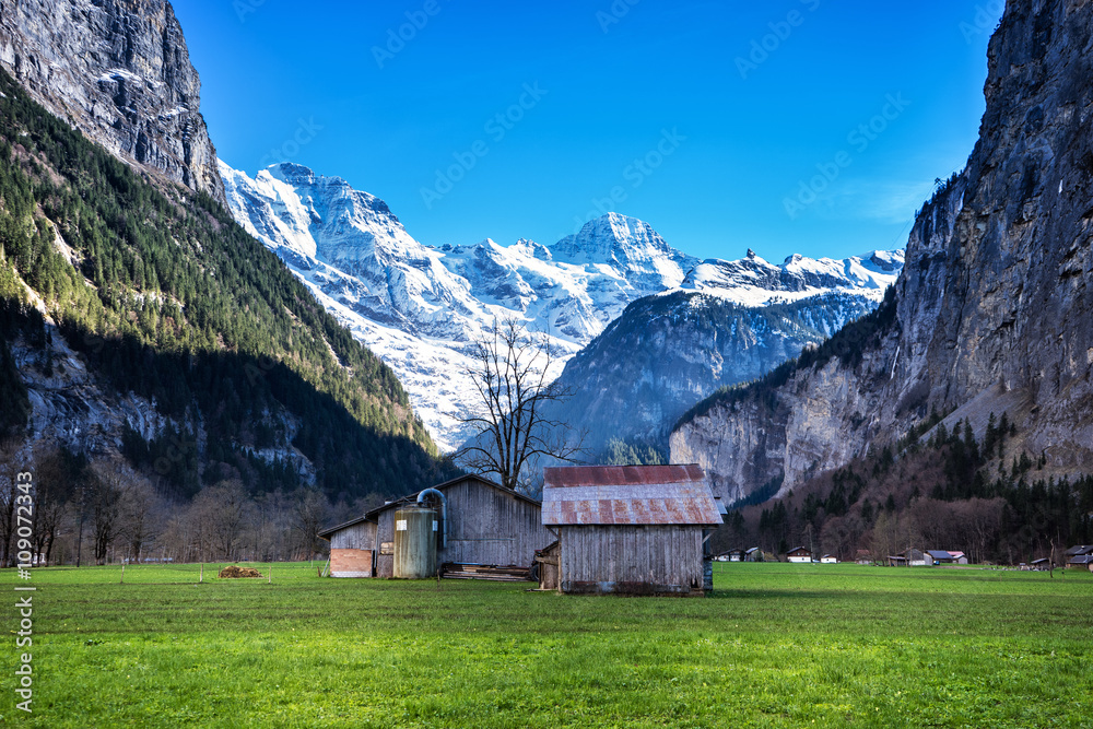House in valley, Lauterbrunnen, Switzerland