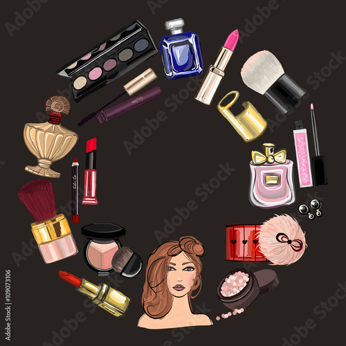 Hand drawn images Cosmetics and Perfume