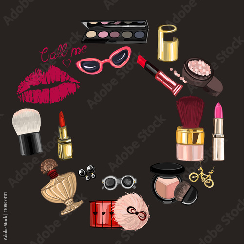 Hand drawn images Cosmetics and Perfume