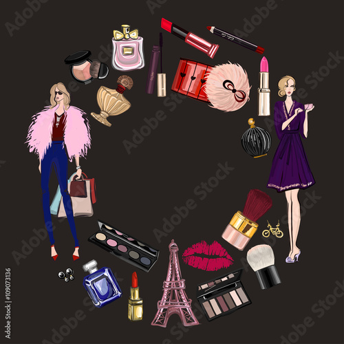 Hand drawn images Cosmetics and Perfume