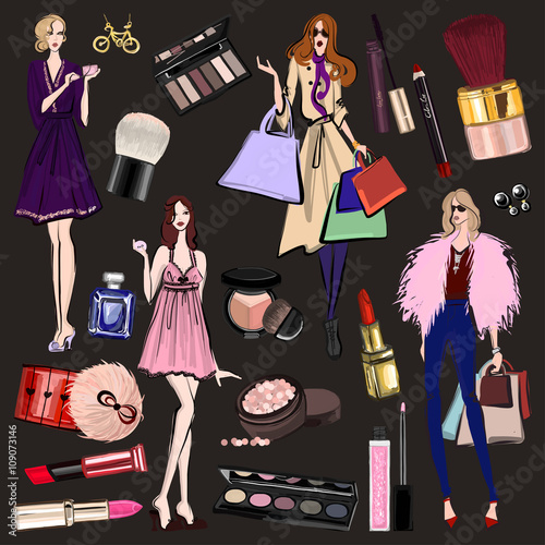 Hand drawn images Cosmetics and Perfume