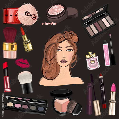 Hand drawn images Cosmetics and Perfume
