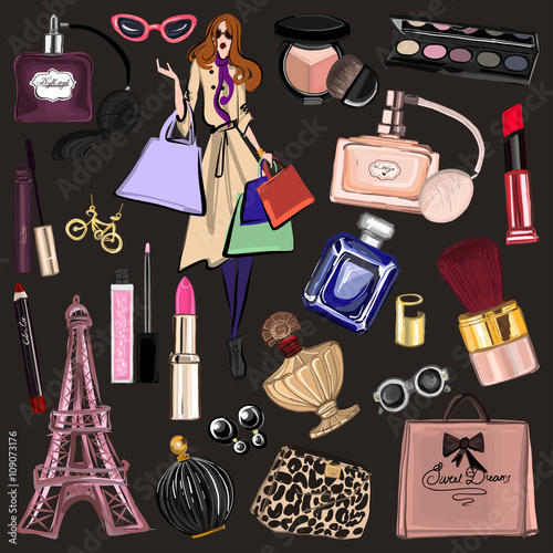 Hand drawn images Cosmetics and Perfume