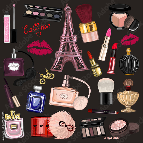 Hand drawn images Cosmetics and Perfume