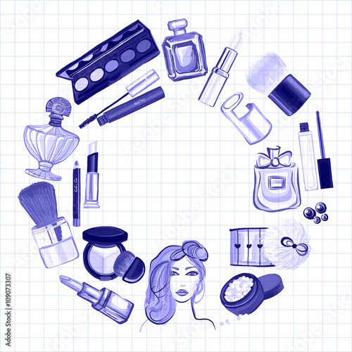 Hand drawn images Cosmetics and Perfume