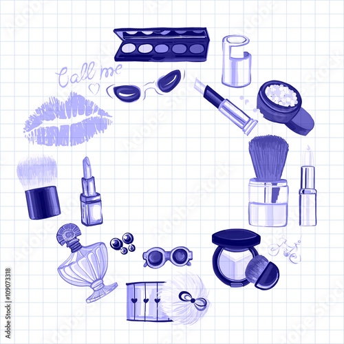 Hand drawn images Cosmetics and Perfume