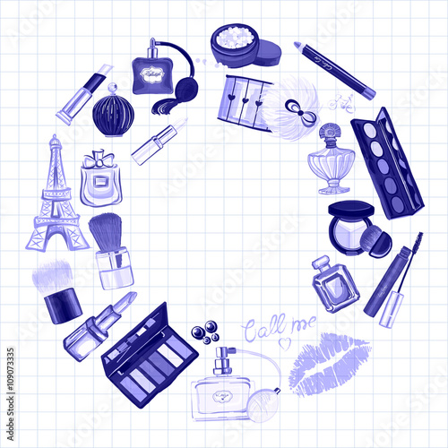 Hand drawn images Cosmetics and Perfume