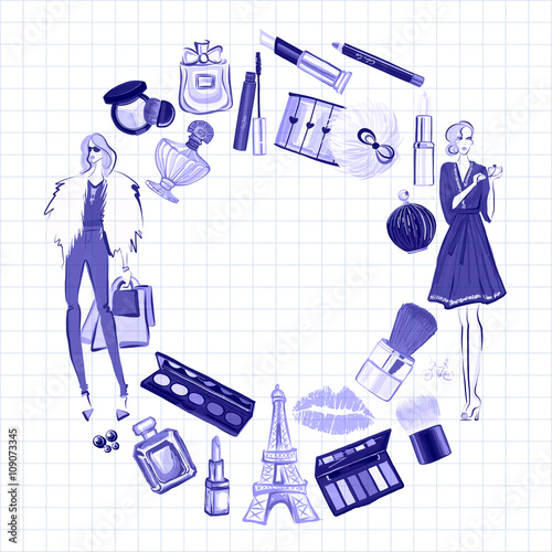 Hand drawn images Cosmetics and Perfume
