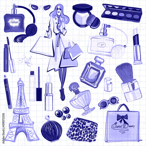 Hand drawn images Cosmetics and Perfume