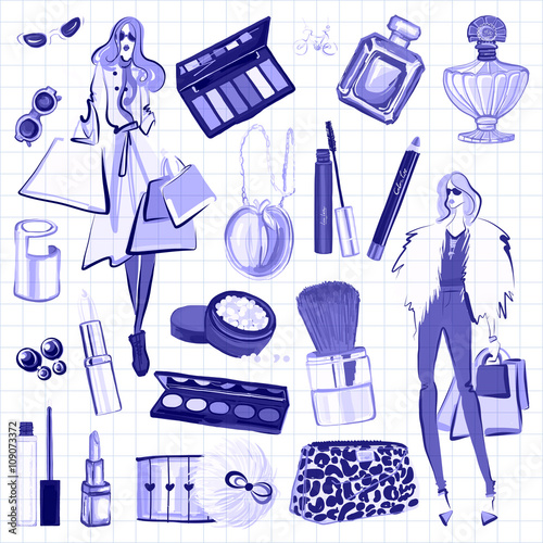 Hand drawn images Cosmetics and Perfume