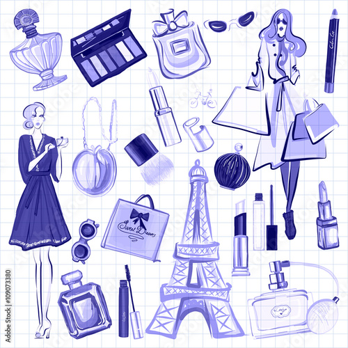 Hand drawn images Cosmetics and Perfume