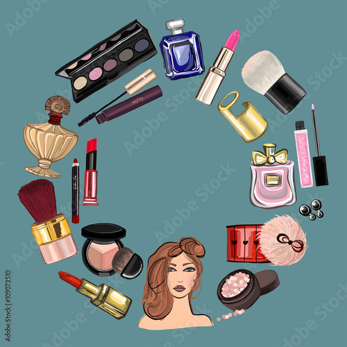 Hand drawn images Cosmetics and Perfume