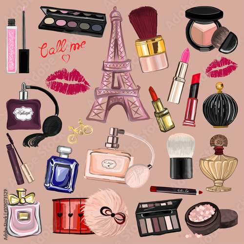 Hand drawn images Cosmetics and Perfume