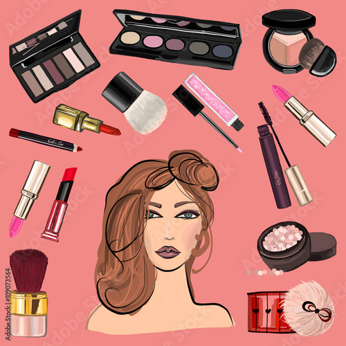 Hand drawn images Cosmetics and Perfume