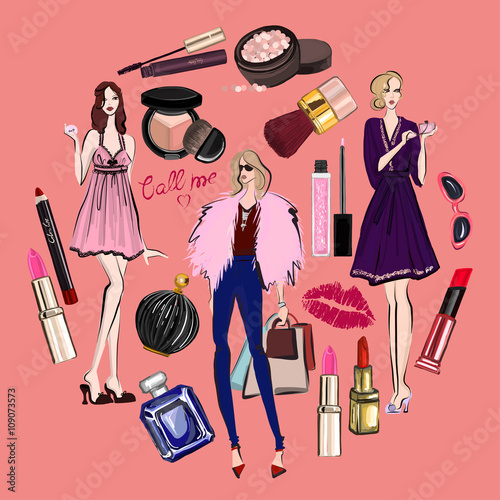 Hand drawn images Cosmetics and Perfume