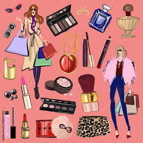 Hand drawn images Cosmetics and Perfume