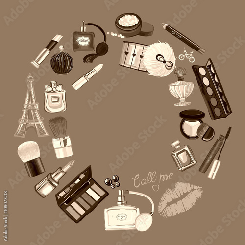 Hand drawn images Cosmetics and Perfume